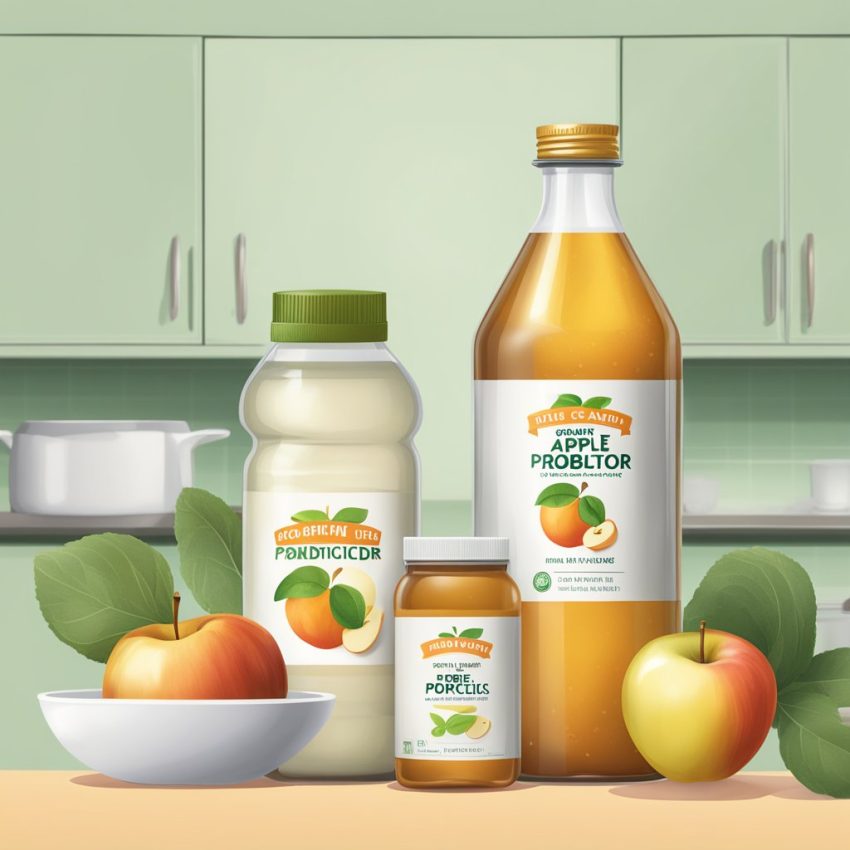 an image of probiotic drinks and a bottle of apple cider vinegar