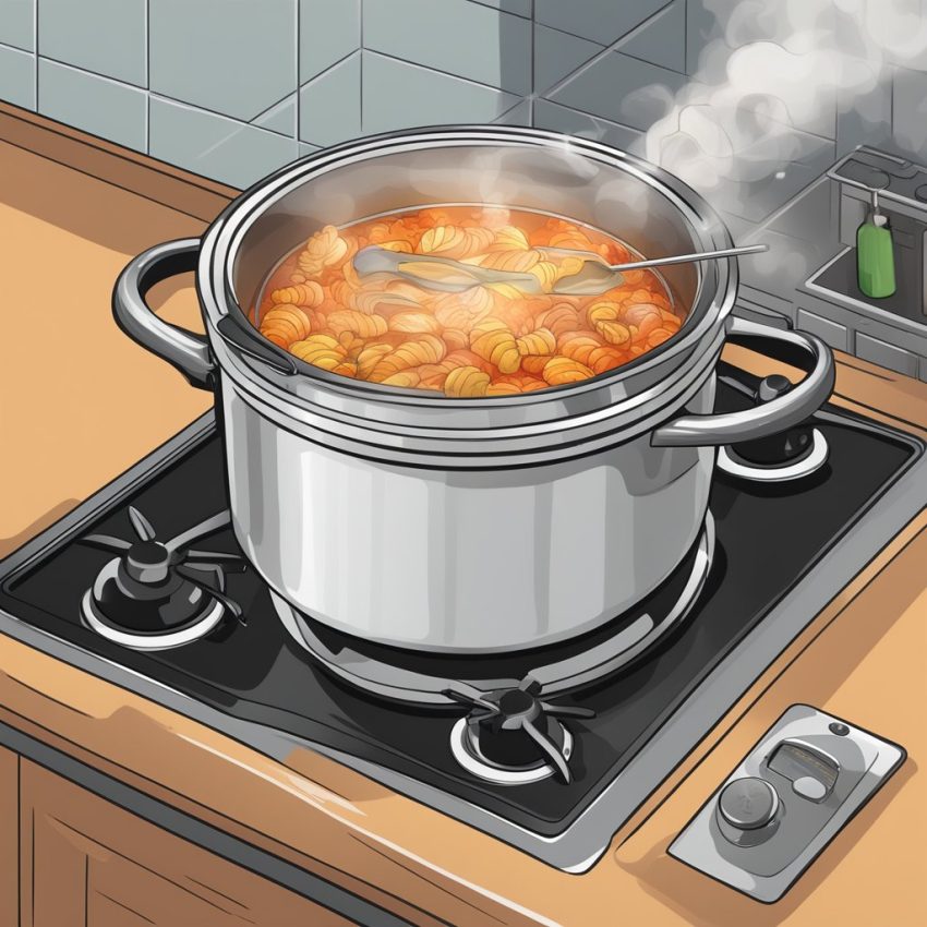 an image of kimchi cooking in a pot on a range